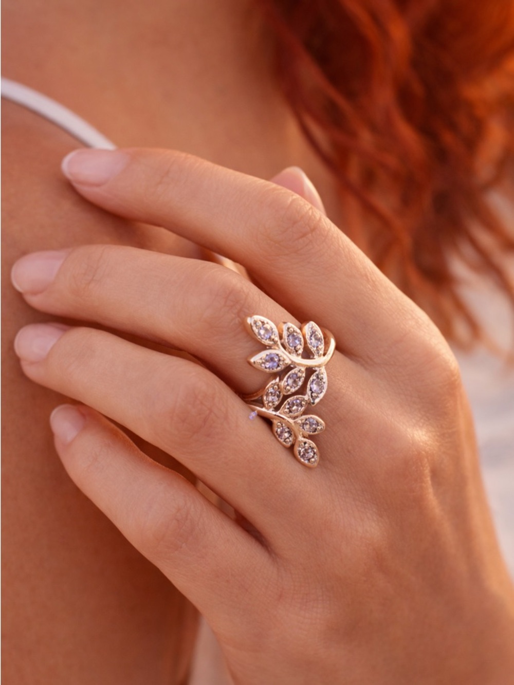 Floral Crystal Statement Ring – Rose Gold
 - Women Jewelry